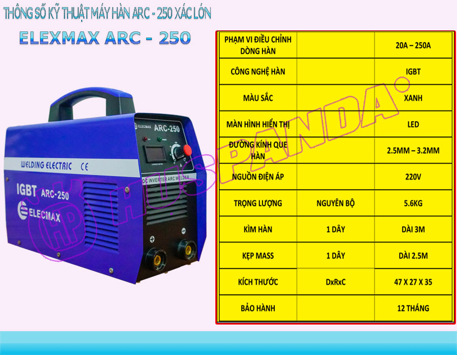 Thông số kỹ thuật máy hàn Elecmax ARC 250