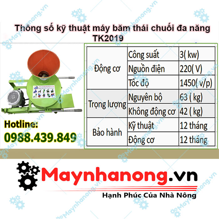 Thông số máy băm thái chuối đa năng TK2019.